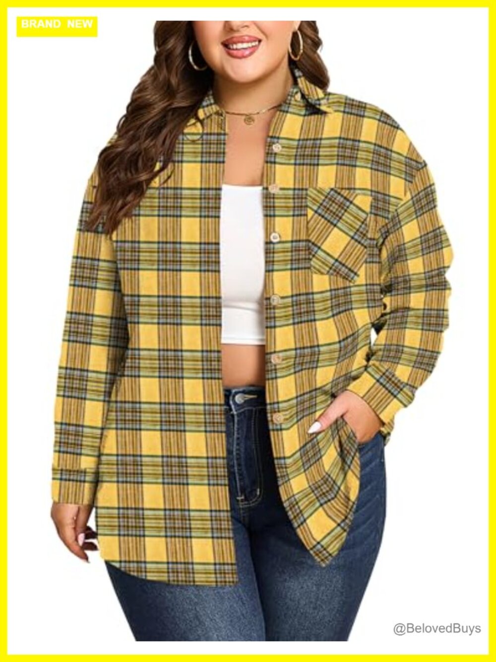 Plus Size Flannel Plaid Button Down Shirt Long Sleeve Casual Blouse